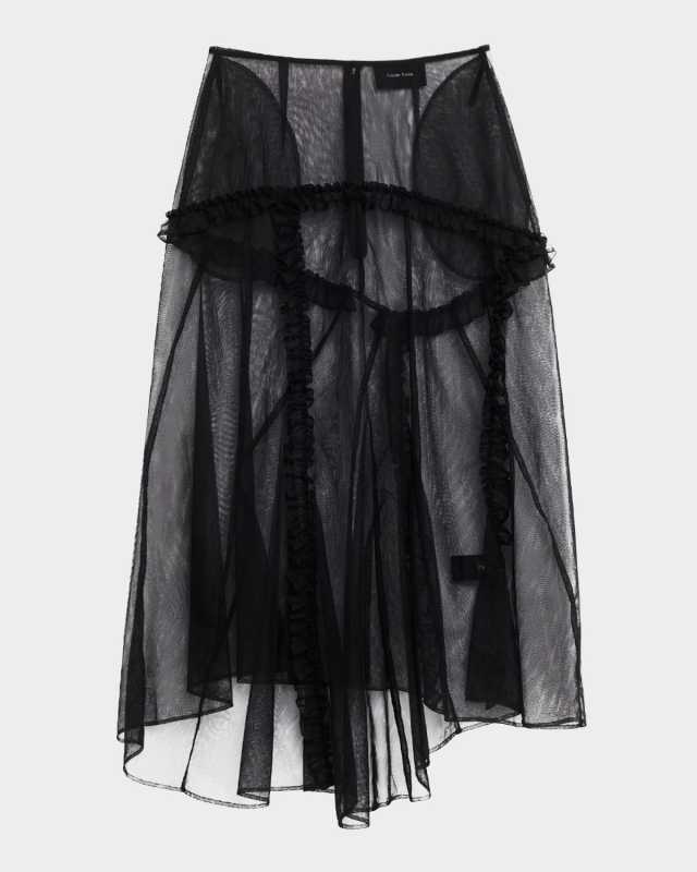 Ruffle Paneled Sheer Midi Skirt